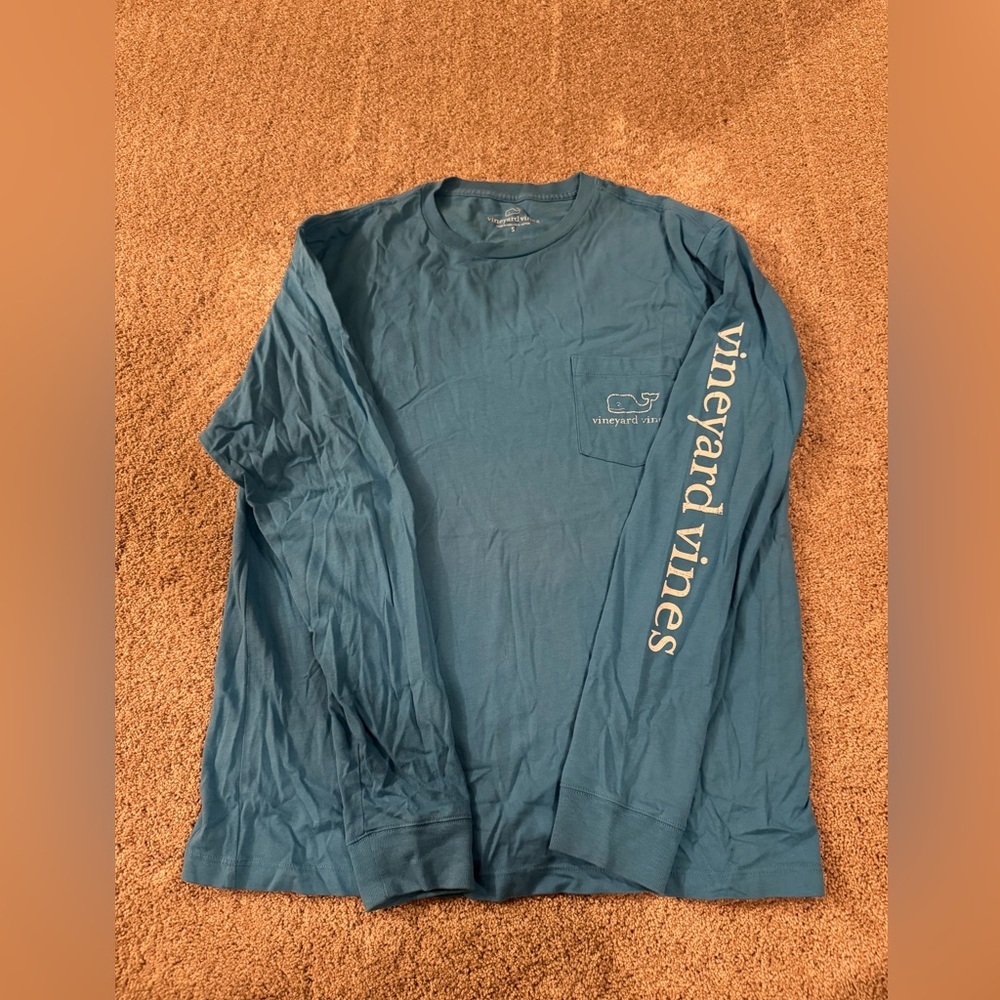 Vineyard Vines Long Sleeve Pocket Tee Blue Whale logo Graphic Shirt Small